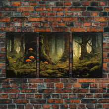 Carregar imagem no visualizador da galeria, Forest Wall Art, Mushroom Art Print, Trees Art, Canvas Print, Wall Art, 3 Piece Wall Art, Modern Home Decor, Above Bed Art, Indie Room Decor