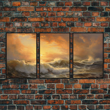 Carregar imagem no visualizador da galeria, 3 Piece Sunrise Ocean Painting On Canvas, Abstract Sea Landscape Painting, Original Textured Wall Art, Coastal Painting, Sunrise Painting