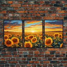 Load image into Gallery viewer, Beautiful Canvas Print Set | Sunflowers Wall Art Triptych | Botanical Print Set | Living Room Wall Art | Flower Illustrations | Flower Art