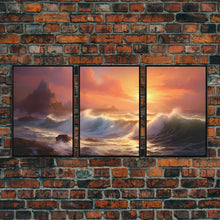 Carregar imagem no visualizador da galeria, 3 Piece Art Set, Seascape Painting Canvas Print, Beach House Decor, Sunset Painting, Original Painting, Boho Style Living Room Art