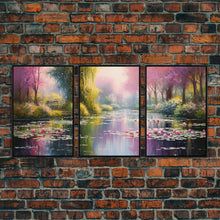 Load image into Gallery viewer, Zen Wall Art, Lake Wall Art, Lotus Print, Canvas Print, Set Of 3 Prints, Wall Art, 3 Piece Wall Art, Dining Room Decor, Home Decor Prints