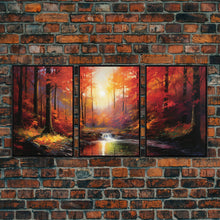 Carregar imagem no visualizador da galeria, Fall Wall Art, Fall Forest, Forest Print, Sunset, Canvas Print, Set Of 3 Prints, Wall Art, 3 Piece Wall Art, Farmhouse Art, Bookshelf Decor