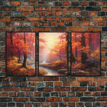 Load image into Gallery viewer, Beautiful Fall Centerpiece Art, Framed Canvas Print, 3 Piece Art, Thanksgiving Centerpiece, Above Sofa Art, Fall Finds, Landscape Painting