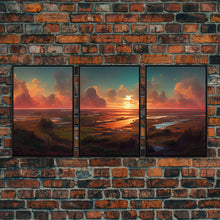 Load image into Gallery viewer, Ocean At Sunset, Lakehouse Wall Decor, 3 Piece Canvas Decor, 3 Piece Wall Art, Ready To Hang Canvas Prints
