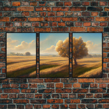 Carregar imagem no visualizador da galeria, A lone tree in a Texas field, Canvas print, Texan art, Prairies, fields and grass, 3 Piece Wall Art, Ready To Hang Canvas Print