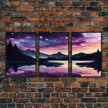 Carregar imagem no visualizador da galeria, Fantasy Starry Night Magical Forest Landscape, 3 Piece Wall Art, Ready To Hang Canvas Print, Cool Unique Living Room Wall Art Decor