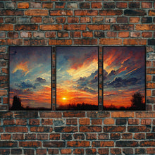 Carregar imagem no visualizador da galeria, Forest Sunset Wall Decor, Oil Painting Style, 3 Piece Wall Art, Ready To Hang Canvas Print, Cool Unique Living Room Wall Art Decor