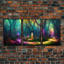Cargar imagen en el visor de la galería, Fantasy wall art, canvas print, magical forest, fantasy landscape art, 3 Piece Wall Art, Ready To Hang Canvas Print
