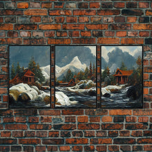 Carregar imagem no visualizador da galeria, A Winter Landscape, Trees In The Fall, Snow Capped Mountains, Gold Rush Prospecting, 3 Piece Wall Art, Ready To Hang Canvas Print