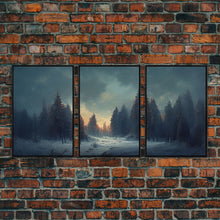 Carregar imagem no visualizador da galeria, 3 Piece Art, Winter Nature Landscape, Framed Canvas Prints, Canvas Art, Large Format Wall Art, Huge Art, Pine Tree Forest Decor
