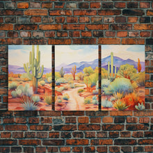 Carregar imagem no visualizador da galeria, Southwestern Desert Landscape 3 Piece Canvas Prints, Painting, Minimalist Art, Decor, Wall Decor, Wallpaper, Midcentury Modern Western Decor