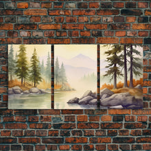 Load image into Gallery viewer, Beautiful Wall Art 3 Piece Canvas Print Framed Wall Decor, Watercolor Landscape Painting Print, Pacific Northwest, Oregon Art