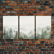 Carregar imagem no visualizador da galeria, Framed Canvas Wall Art Set of 3 Emerald Green Pine Tree Mountain Range Nature Landscape Prints Minimalist Modern Art Woodland Nursery Decor