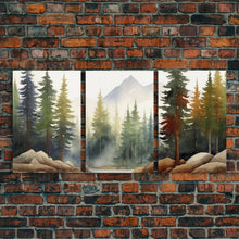 Carregar imagem no visualizador da galeria, 3 Panel Framed Canvas Print Wall Art Set of 3 Emerald Green Mountain Forest Lake Landscape Minimalist Modern Art Nature Wall Decor Pine Tree