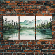 Carregar imagem no visualizador da galeria, 3 Panel Framed Canvas Print Wall Art Set of 3 Emerald Green Mountain Forest Lake Landscape Minimalist Modern Art Nature Wall Decor Pine Tree