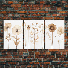 Load image into Gallery viewer, Boho Style Minimalist Farmhouse 3 Piece Wall Art, White Background Wildflowers, Botanical Floral Art, Rustic Chic Decor
