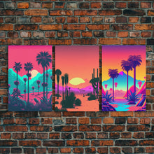 Carregar imagem no visualizador da galeria, California Desert Art, Retro / Vaporwave / Synthwave 80s Vibes 3 Piece Canvas Prints, Game Room Art, Living Room / Bed Room Retro Decor