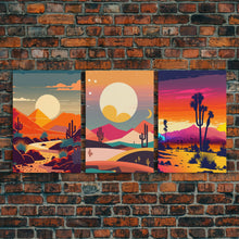 Load image into Gallery viewer, Art Deco Minimalism Desert Art, 3 Piece Triptych Art, Framed Canvas Prints, Multi-Panel Art, Desert Prints, Arizona Art, Western Decor