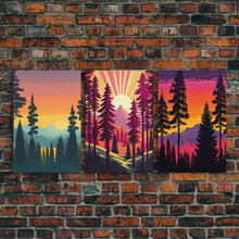Load image into Gallery viewer, 3 Piece Framed Canvas Wall Art Retro Forest Nature Scenery Minimalist Canvas Print Modern Home Artwork Decoration for Living Room
