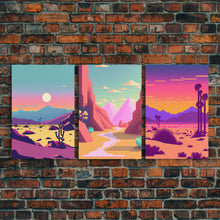 Load image into Gallery viewer, Desert Canvas Prints Set of 3, Arizona Desert 3 Panel Wall Art, Retro Boho Desert Art Print, Nature Gallery Wall Set, Large Framed Wall Art
