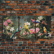 Cargar imagen en el visor de la galería, Flowers Wall Print, Tropical Wall Art, Macaw, Jungle Art Print, Canvas Print, Wall Art, 3 Piece Wall Art, Modern Office Art, Wedding Gift