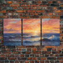 Carregar imagem no visualizador da galeria, 3 Piece Wall Art Blue Beach and Ocean Waves Panoramic Framed Canvas Print - Perfect for Living Room, Bedroom, Office Decor, Beach House Art