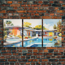 Load image into Gallery viewer, Architecture Wall Art, Mid-century House Art,  Canvas Print, Butterflies, Wall Art, 3 Piece Wall Art, Modern Office Art, Home Decor Prints