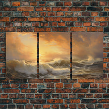 Carregar imagem no visualizador da galeria, 3 Piece Sunrise Ocean Painting On Canvas, Abstract Sea Landscape Painting, Original Textured Wall Art, Coastal Painting, Sunrise Painting