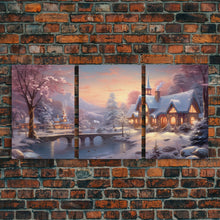 Carregar imagem no visualizador da galeria, 3 Piece Winter Scene, Framed Canvas Prints, Triptych Christmas Painting, Christmas Decor, Winter Art, Christmas Wall art, Xmas Art