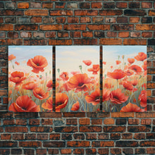 Load image into Gallery viewer, Beautiful Red Flowers, Wildflower Art, Framed Canvas Prints, 3 Piece Set, Triptych, Wall Art, Botanical Art, Floral Decor, Boho Style Art