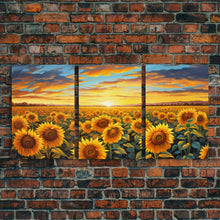 Load image into Gallery viewer, Beautiful Canvas Print Set | Sunflowers Wall Art Triptych | Botanical Print Set | Living Room Wall Art | Flower Illustrations | Flower Art