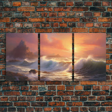 Carregar imagem no visualizador da galeria, 3 Piece Art Set, Seascape Painting Canvas Print, Beach House Decor, Sunset Painting, Original Painting, Boho Style Living Room Art