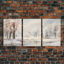 Carregar imagem no visualizador da galeria, 3 Piece Winter Scene, Framed Canvas Prints, Triptych Christmas Painting, Christmas Decor, Winter Art, Christmas Wall art, Xmas Art