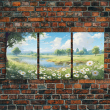 Load image into Gallery viewer, Beautiful Spring Meadow Landscape Painting 3 Piece Set, Spring Centerpiece Art, Original Oil Painting Wall Art, Minimalist Whimsical Decor
