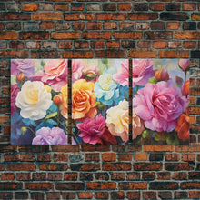 Load image into Gallery viewer, Beautiful Rose Art, Framed Canvas Print, Floral Art, Botanical Decor, Blue and Yellow Roses, 3 Piece Art Set