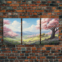 Load image into Gallery viewer, Cherry Blossom Art, Landscape Print, Mountain Wall Art, Canvas Print, Set Of 3 Prints, Wall Art, 3 Piece Wall Art, Country Home Decor