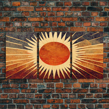 Carregar imagem no visualizador da galeria, Abstract Midcentury Modern Sunburst, Art Deco Style art, sun with rays, sun burst, boho style, 3 Piece Wall Art, Ready To Hang Canvas Print