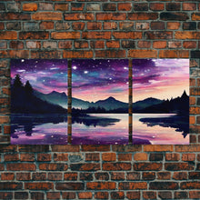 Carregar imagem no visualizador da galeria, Fantasy Starry Night Magical Forest Landscape, 3 Piece Wall Art, Ready To Hang Canvas Print, Cool Unique Living Room Wall Art Decor