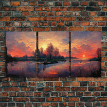 Carregar imagem no visualizador da galeria, Forest Sunset Wall Decor, Oil Painting Style, 3 Piece Wall Art, Ready To Hang Canvas Print, Cool Unique Living Room Wall Art Decor