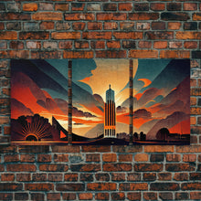 Load image into Gallery viewer, Art Deco Brutalist Architecture, Dystopian, 3 Piece Wall Art, Ready To Hang Canvas Print, Beautiful Living Room Wall Art Decor