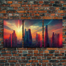 Load image into Gallery viewer, Cyberpunk City At Sunset, Futuristic, 3 Piece Wall Art, Ready To Hang Canvas Print, Cool Living Room Wall Art Decor
