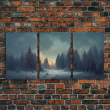 Carregar imagem no visualizador da galeria, 3 Piece Art, Winter Nature Landscape, Framed Canvas Prints, Canvas Art, Large Format Wall Art, Huge Art, Pine Tree Forest Decor