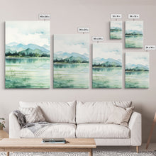 Carregar imagem no visualizador da galeria, Framed Canvas Wall Art Set of 3 Mint Green Forest Mountain Nature Landscape Prints Minimalist Modern Art Woodland Nursery Wall Art