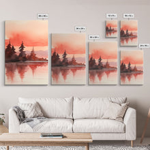 Load image into Gallery viewer, Beautiful Red Lake Sunset 3 Piece Framed Canvas Print Set, Above Sofa Art, Living Room Decor, Beautiful Wall Art, Watercolor Painting