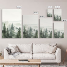 Carregar imagem no visualizador da galeria, Framed Canvas Wall Art Set of 3 Emerald Green Pine Tree Mountain Range Nature Landscape Prints Minimalist Modern Art Woodland Nursery Decor
