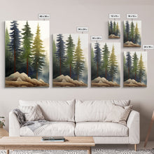 Carregar imagem no visualizador da galeria, 3 Panel Framed Canvas Print Wall Art Set of 3 Emerald Green Mountain Forest Lake Landscape Minimalist Modern Art Nature Wall Decor Pine Tree
