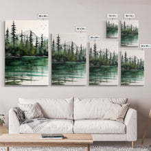 Carregar imagem no visualizador da galeria, 3 Panel Framed Canvas Print Wall Art Set of 3 Emerald Green Mountain Forest Lake Landscape Minimalist Modern Art Nature Wall Decor Pine Tree