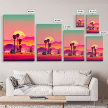 Carregar imagem no visualizador da galeria, 3 Piece Framed Canvas Wall Art, Synthwave / Vaporwave Sunset, Palme Trees and Cactus, Mid Century Modern Home Artwork Boho Decor for Bedroom