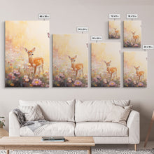 Load image into Gallery viewer, Deer Wall Art, Animal Art Print, Wildflower Meadow, Canvas Print, Wall Art, 3 Piece Wall Art, Country Home Decor, Boho Wall Art, Room Decor