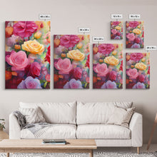 Load image into Gallery viewer, Beautiful Rose Art, Framed Canvas Print, Floral Art, Botanical Decor, Blue and Yellow Roses, 3 Piece Art Set